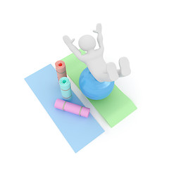 Image showing 3d man on a karemat with fitness ball. 3D illustration