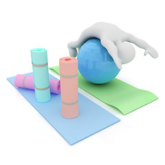 Image showing 3d man on a karemat with fitness ball. 3D illustration