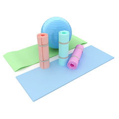 Image showing karemat and fitness ball. 3D illustration