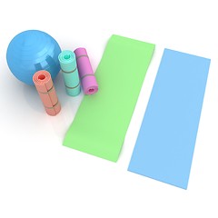 Image showing karemat and fitness ball. 3D illustration