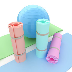 Image showing karemat and fitness ball. 3D illustration