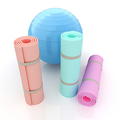 Image showing karemat and fitness ball. 3D illustration