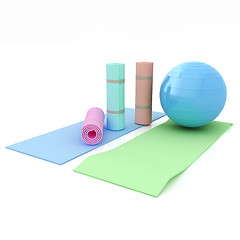 Image showing karemat and fitness ball. 3D illustration