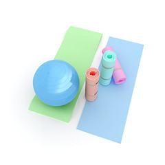 Image showing karemat and fitness ball. 3D illustration