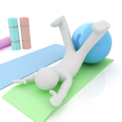 Image showing 3d man on a karemat with fitness ball. 3D illustration