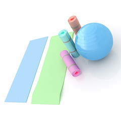 Image showing karemat and fitness ball. 3D illustration