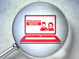 Image showing News concept: Breaking News On Laptop with optical glass on digital background