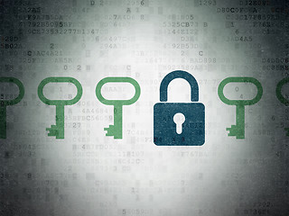 Image showing Privacy concept: closed padlock icon on Digital Data Paper background