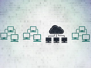 Image showing Cloud computing concept: cloud network icon on Digital Data Paper background