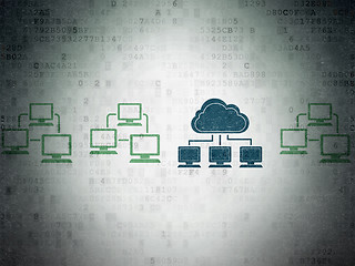 Image showing Cloud computing concept: cloud network icon on Digital Data Paper background