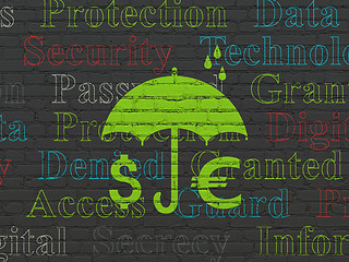 Image showing Security concept: Money And Umbrella on wall background