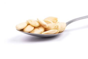 Image showing Blanched almonds on spoon