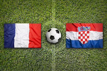 Image showing France vs. Croatia flags on soccer field