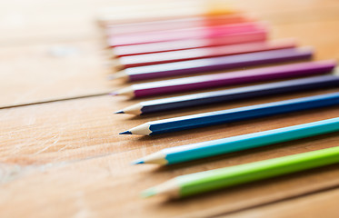 Image showing close up of crayons or color pencils on wood