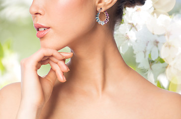 Image showing close up of beautiful woman face with earring