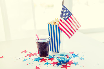 Image showing cola and popcorn with candies on independence day