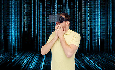 Image showing happy man in virtual reality headset or 3d glasses