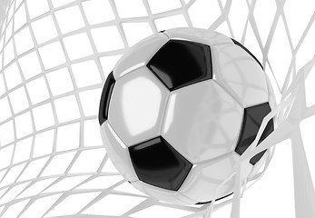 Image showing Soccer ball in net