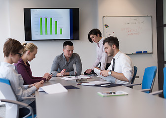 Image showing young business people group on team meeting at modern office