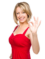 Image showing Woman is showing OK sign