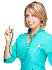 Image showing Portrait of a woman wearing doctor uniform