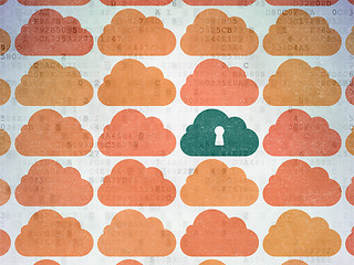 Image showing Cloud computing concept: cloud with keyhole icon on Digital Data Paper background