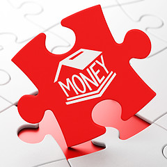 Image showing Banking concept: Money Box on puzzle background