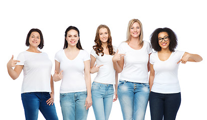 Image showing group of happy different women in white t-shirts