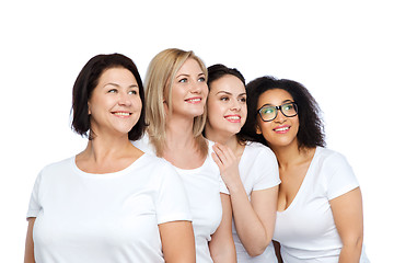 Image showing group of happy different women in white t-shirts