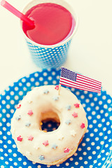 Image showing donut with juice and american flag decoration