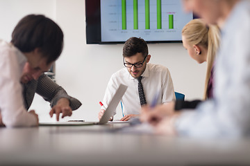 Image showing young business people group on team meeting at modern office