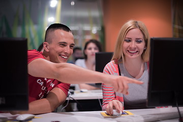 Image showing technology students group working  in computer lab school  class