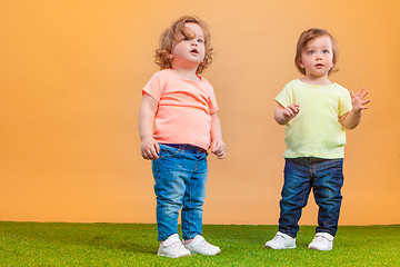 Image showing Happy funny girl twins sisters playing and laughing