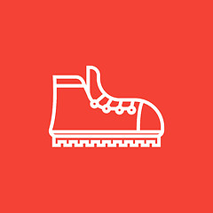 Image showing Hiking boot with crampons line icon.