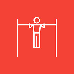 Image showing Gymnast exercising on bar line icon.