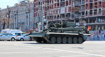 Image showing Military transportation on its back way after Victory Day Parade