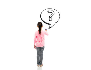 Image showing little girl with marker drawing question mark