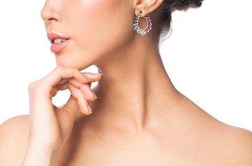 Image showing close up of beautiful woman face with earring