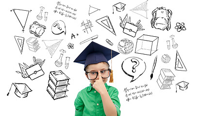 Image showing happy boy in bachelor hat and eyeglasses