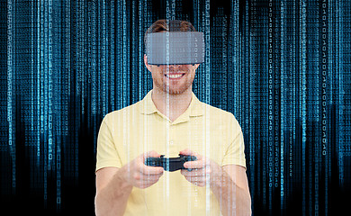 Image showing man in virtual reality headset or 3d glasses