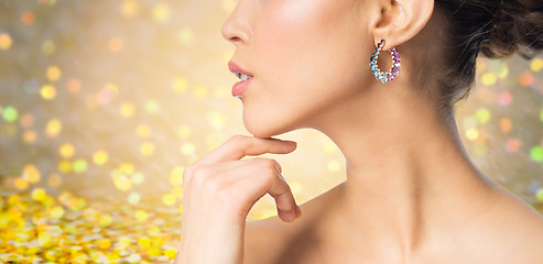 Image showing close up of beautiful woman face with earring