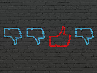 Image showing Social network concept: thumb up icon on wall background