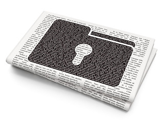 Image showing Finance concept: Folder With Keyhole on Newspaper background