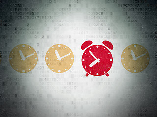 Image showing Time concept: alarm clock icon on Digital Data Paper background