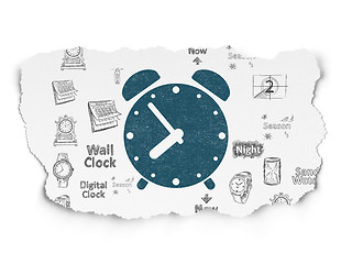 Image showing Timeline concept: Alarm Clock on Torn Paper background