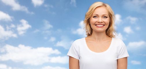 Image showing smiling woman in blank white t-shirt