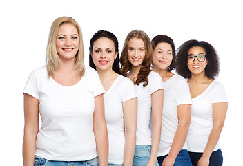 Image showing group of happy different women in white t-shirts