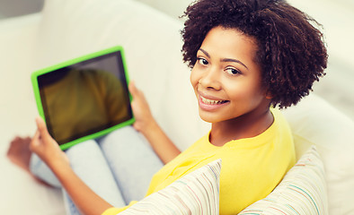 Image showing happy african american woman with tablet pc