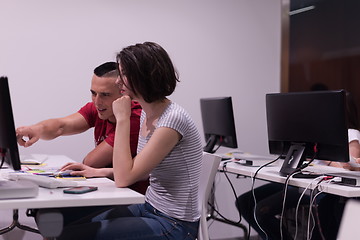 Image showing technology students group working  in computer lab school  class