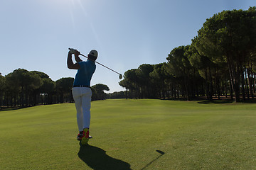 Image showing golf player hitting shot